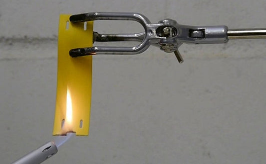Fox-Flo cable label being burned for Low Smoke Zero halogen wire marker test