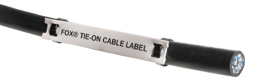 White Fox PVC Cable Label wire marker on a black cable 