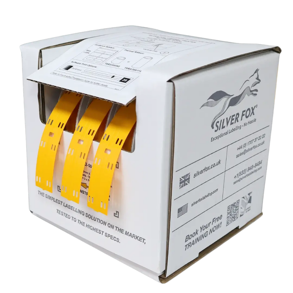 Silver Fox Fox-Flo UV-stable LSZH tie-on cable labels in yellow